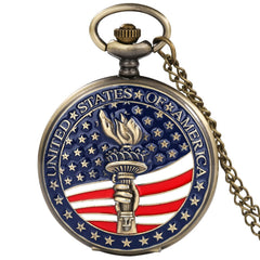 USA Pocket Watch Men Classic President Torch Eagle Liberty Design Pocket Watches Women Vintage Quartz Arabic Numeral Dial Clock