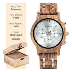 BOBO BIRD Wooden Watch Men erkek kol saati Luxury Stylish Wood Timepieces Chronograph Military Quartz Watches in Wood Gift Box