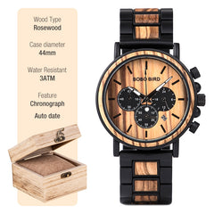 BOBO BIRD Wooden Watch Men erkek kol saati Luxury Stylish Wood Timepieces Chronograph Military Quartz Watches in Wood Gift Box