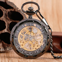 Vintage Watch Necklace Steampunk Skeleton Mechanical Fob Pocket Watch Clock Pendant Hand-winding Men Women Chain Gift