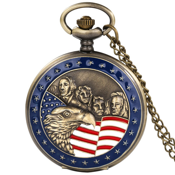 USA Pocket Watch Men Classic President Torch Eagle Liberty Design Pocket Watches Women Vintage Quartz Arabic Numeral Dial Clock