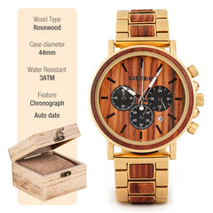 BOBO BIRD Wooden Watch Men erkek kol saati Luxury Stylish Wood Timepieces Chronograph Military Quartz Watches in Wood Gift Box