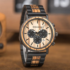 BOBO BIRD Wooden Watch Men erkek kol saati Luxury Stylish Wood Timepieces Chronograph Military Quartz Watches in Wood Gift Box