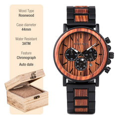 BOBO BIRD Wooden Watch Men erkek kol saati Luxury Stylish Wood Timepieces Chronograph Military Quartz Watches in Wood Gift Box