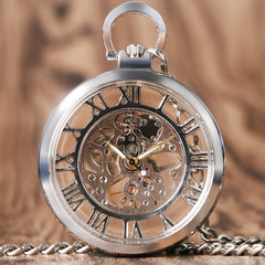 Vintage Watch Necklace Steampunk Skeleton Mechanical Fob Pocket Watch Clock Pendant Hand-winding Men Women Chain Gift