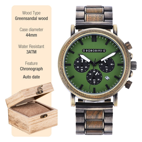 BOBO BIRD Wooden Watch Men erkek kol saati Luxury Stylish Wood Timepieces Chronograph Military Quartz Watches in Wood Gift Box